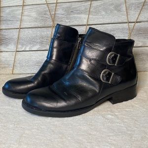Born Black Leather Womens Booties Buckles